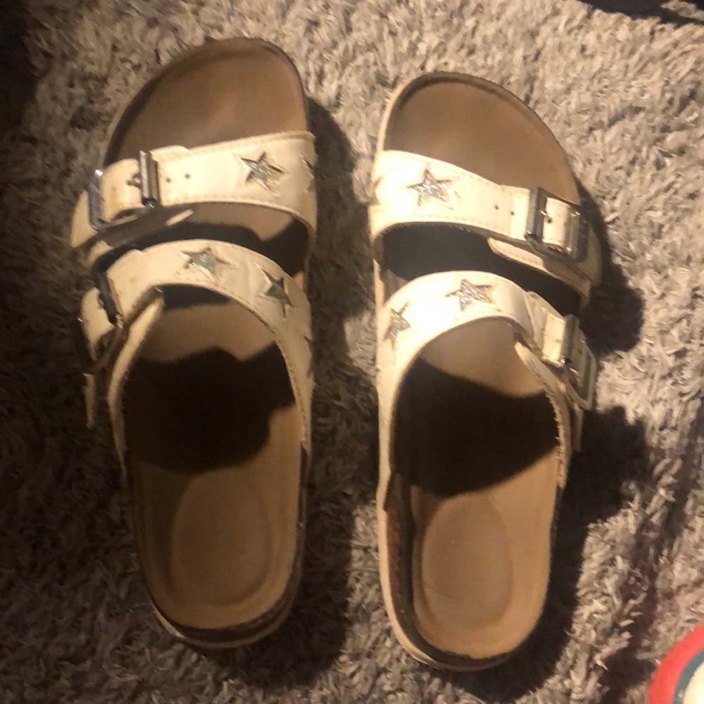 white glitter star sandals